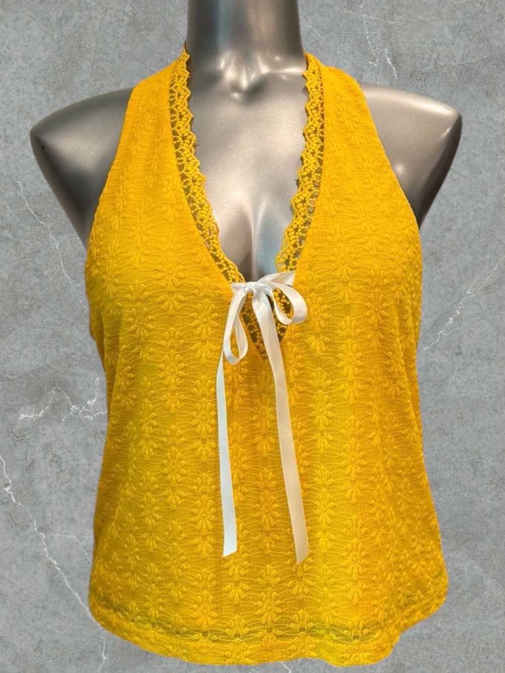 $10 Add-on | Yellow Lace Halter Top with Bow Tie